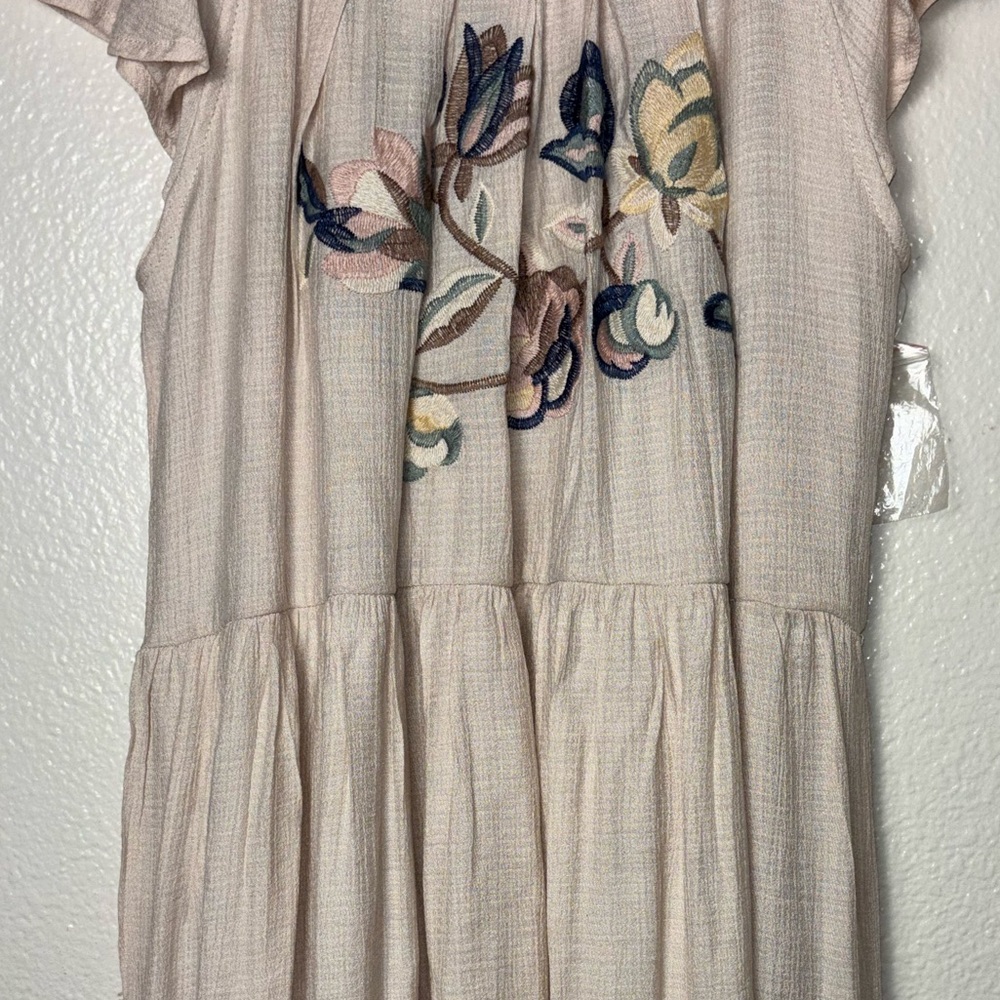 Moon River Floral Embroidery Lace Trim Midi Dress Woman's Small Cream Multicolor - Picture 9 of 16